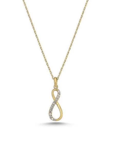 925 Ayar Sonsuzluk Zirkon Taşlı Gold Kadın Gümüş Kolye