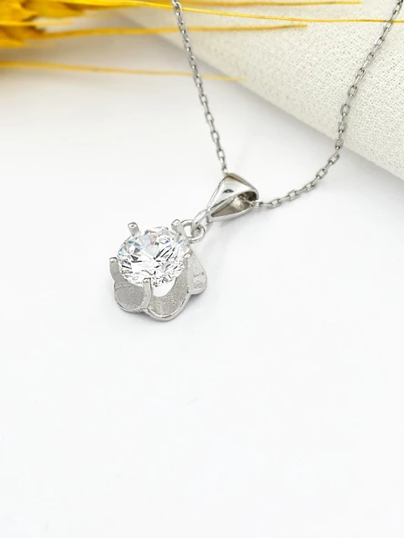 Gümüş Çiçek Figürlü Kadın Kolye - Resim 3
