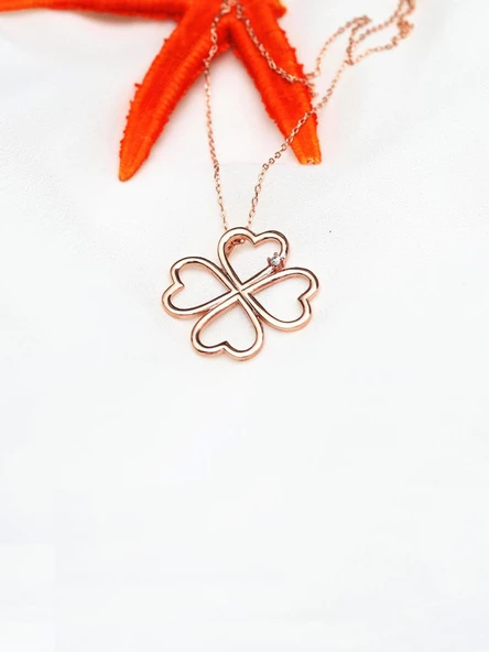 Dört Kalpli Yonca Kadın Gümüş Kolye Büyük Boy - Resim 2