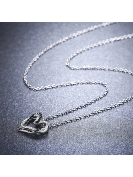 Kalbimde Çift Kalp Siyah Beyaz Taşlı Kadın Gümüş Kolye - Resim 4