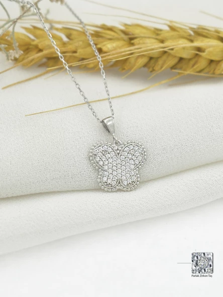 Timeless Series Zirkon Taşlı Gümüş Işıltılı Kanat Kelebek Kolye - 2