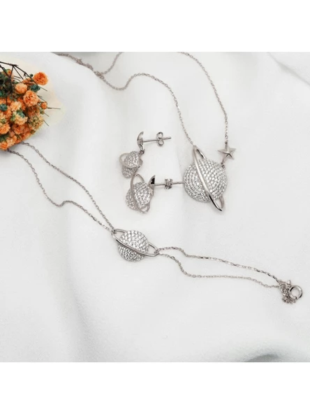 Gümüş Gezegen Kadın Kolye Küpe Bileklik Seti - 2