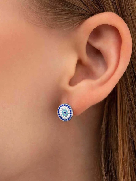 925 Ayar Gümüş Firuze Nazar Gözlü Kadın Gümüş Küpe ürün görseli