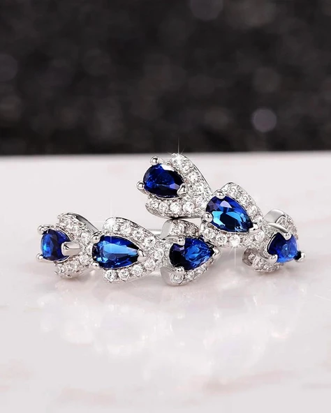Safir Taşlı Diamond Stylish Night Halka Kadın Gümüş Küpe 17 MM - 4