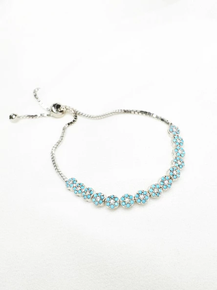 925 Ayar Gümüş Firuze Taşlı Suyolu Asansör Kilitli Kadın Bileklik - Resim 3