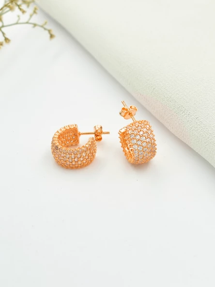5 Sıra Rose Zirkon Taşlı Tamtur Kadın Gümüş Küpe - 2