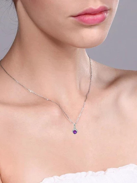 Zarif Tasarım Minik Ametist Tektaş Kadın Gümüş Kolye - Resim 2