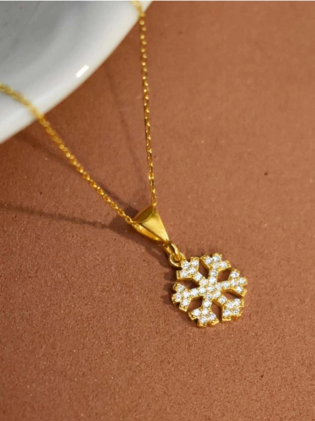 Kar Tanesi Gümüş Kolye Altın Kaplama - Resim 2