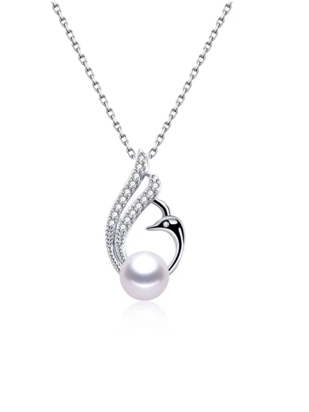 Gümüş Doğal İnci Kuğu Model Kadın Gümüş Kolye ürün görseli