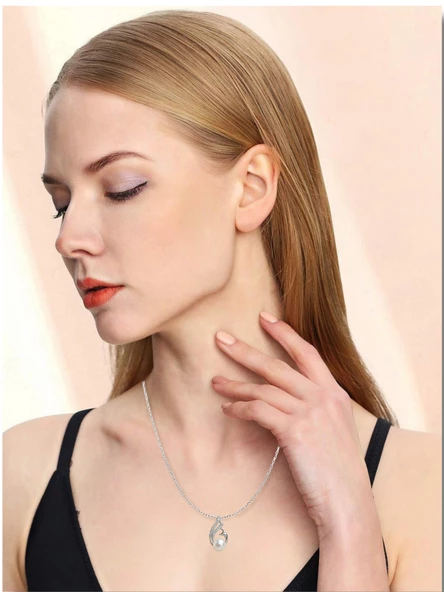 Gümüş Doğal İnci Kuğu Model Kadın Gümüş Kolye - Resim 2