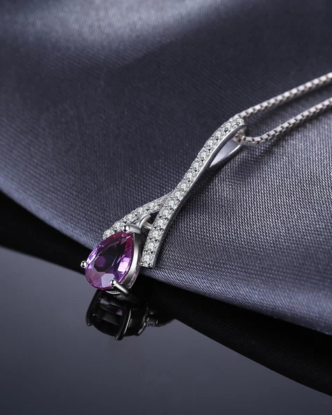 Ametist Taşı Işıltılı Diamond Damla Kadın Gümüş Kolye - Resim 3