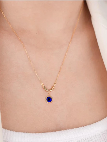 925 Ayar Göz Dorika Toplu Rose Gold Kadın Gümüş Kolye - Resim 2