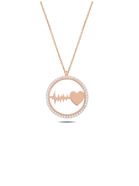 Gümüş Rose Renk Halka Kalp Ritmi Gümüş Kadın Kolye ürün görseli