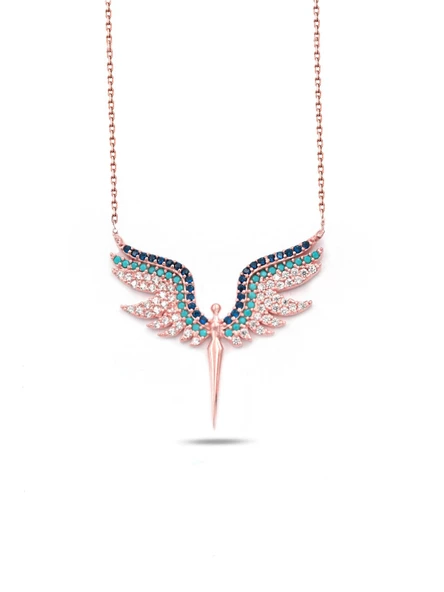 Mikail Meleği Firuze Taşlı Kadın Gümüş Kolye