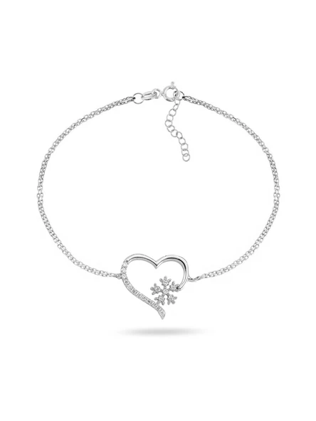 925 Ayar Gümüş Zirkon Taşlı Kar Tanesi Kalpli Kadın Kolye Bileklik Seti - Resim 3