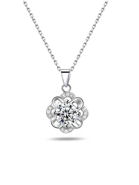 Zirkon Taşlı Çiçek Kar Tanesi Kadın Gümüş Kolye ürün görseli