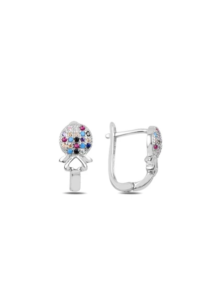 925 Ayar Gümüş Renkli Taşlı Ananas Model J Çocuk Küpe ürün görseli