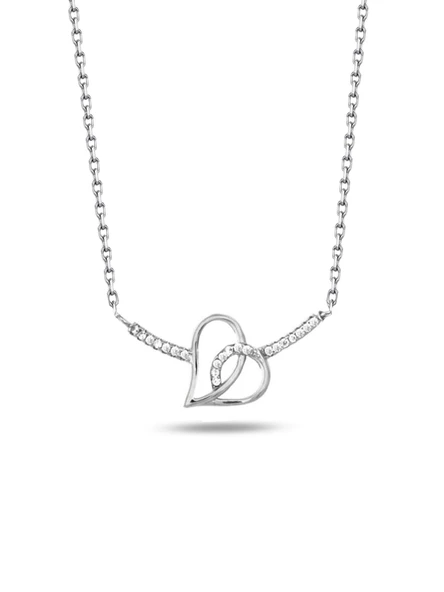 Gümüş Kalbim Kalbinde Çift Kalp Çubuk Kadın Gümüş Kolye ürün görseli