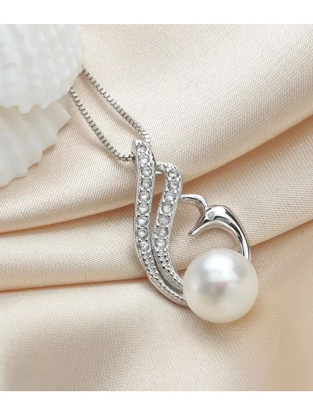 Gümüş Doğal İnci Kuğu Model Kadın Gümüş Kolye - Resim 3