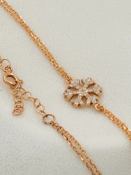 Kar Tanesi Rose Renk Kadın Gümüş Bileklik - Resim 3