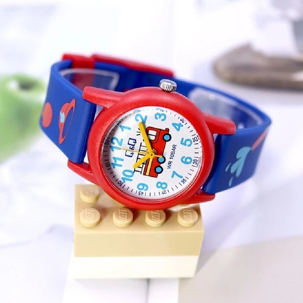 Q&Q VR99J019Y Lacivert Kırmızı İtfaiye Desenli Su Geçirmez Erkek Çocuk Kol Saati - 4