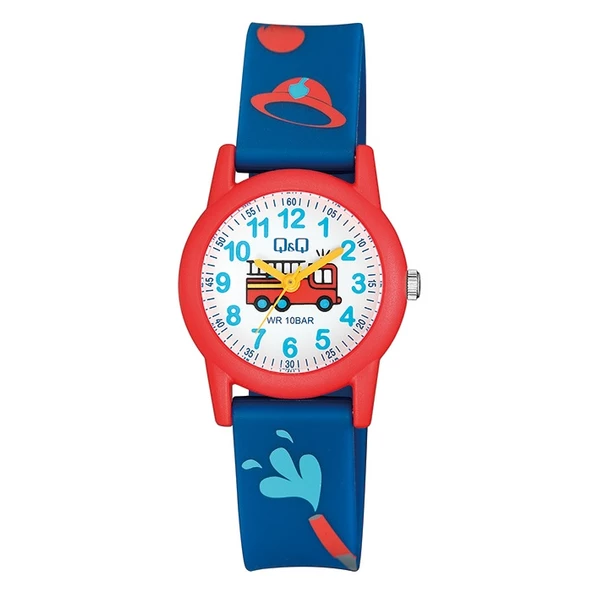 Q&Q VR99J019Y Lacivert Kırmızı İtfaiye Desenli Su Geçirmez Erkek Çocuk Kol Saati