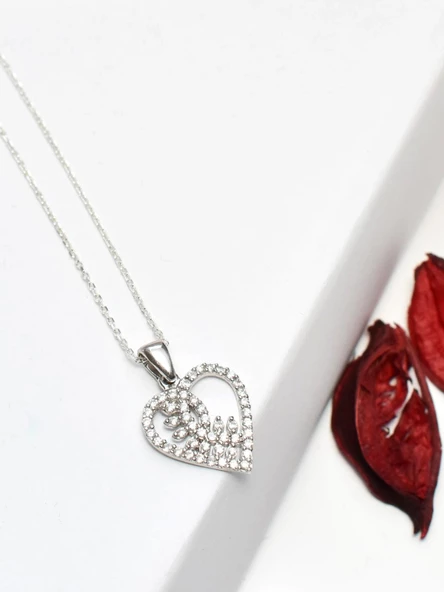 925 Ayar Gümüş Zirkon Taşlı Kalp Buğday Başak Kadın kolye - Resim 2