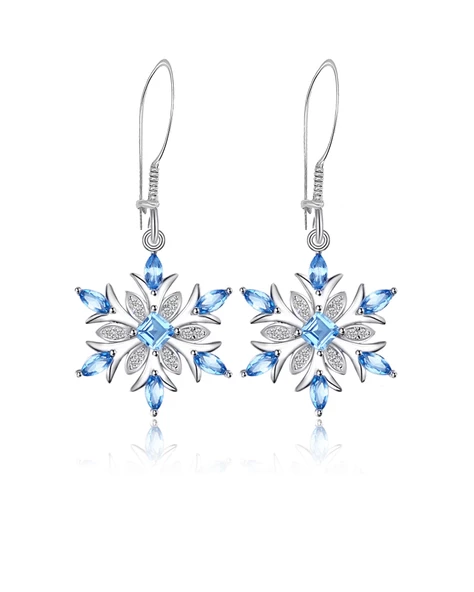 Aquamarin Taşlı Özel Tasarım Kar Tanesi Kadın Gümüş Küpe ürün görseli