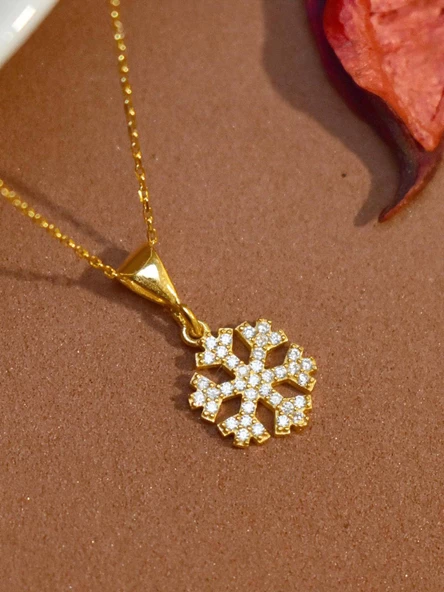 Kar Tanesi Gümüş Kolye Altın Kaplama - Resim 3