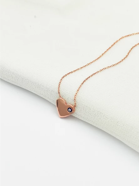 925 Ayar Gümüş Nazar Gözlü Mineli Kalp Kadın Kolye - Resim 2