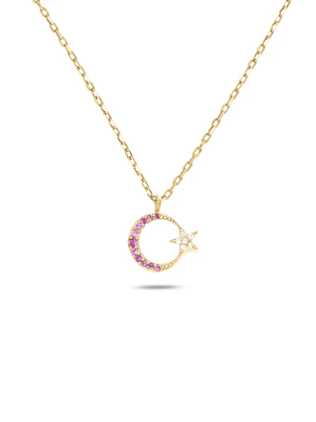 925 Ayar Gümüş Zirkon Taşlı Ay Yıldız Kadın Gümüş Kolye ürün görseli