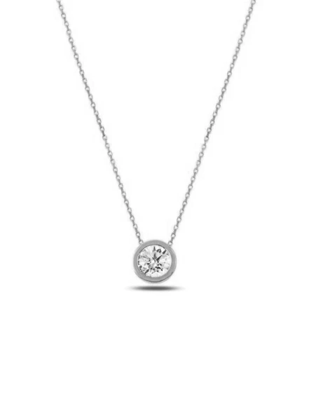 Gümüş Zirkon Taşlı Yuvarlak Kadın Gümüş Kolye ürün görseli