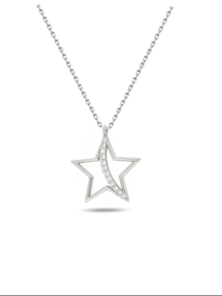 925 Ayar Gümüş Yıldızım Zirkon Taşlı Kadın Kolye ürün görseli