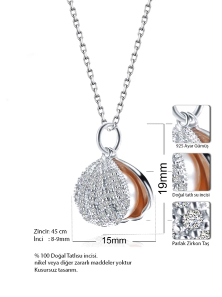 Zarif Tasarım Gümüş Tatlı Su İnci Kadın Kolye - Resim 4