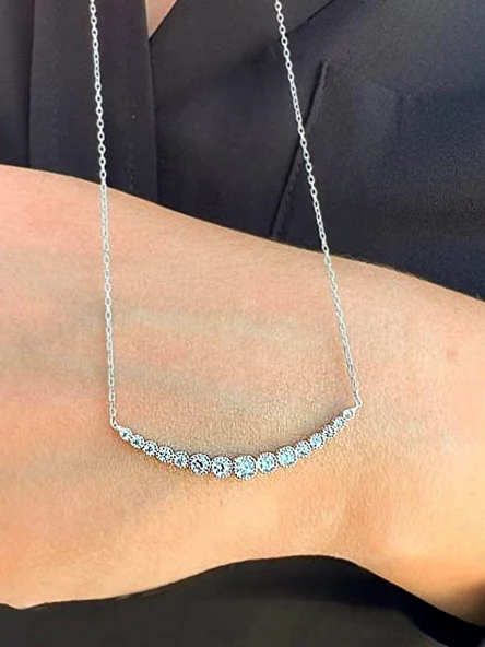 925 Ayar Gümüş Zirkon Taşlı Suyolu Kadın Gümüş Kolye - Resim 4