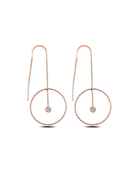 Rose Gold Gümüş Halka Model Taşlı Japon Kadın Küpe ürün görseli