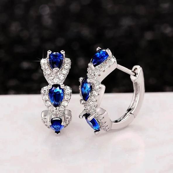 Safir Taşlı Diamond Stylish Night Halka Kadın Gümüş Küpe 17 MM - 3