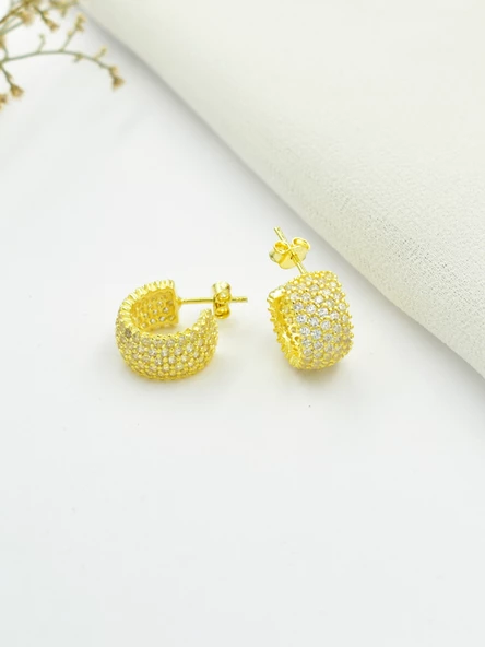 5 Sıra Gold Zirkon Taşlı Tamtur Kadın Gümüş Küpe - Resim 2