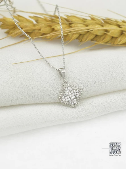 Timeless Series Zirkon Taşlı Gümüş Zarif Yaprak Kolyesi - 2