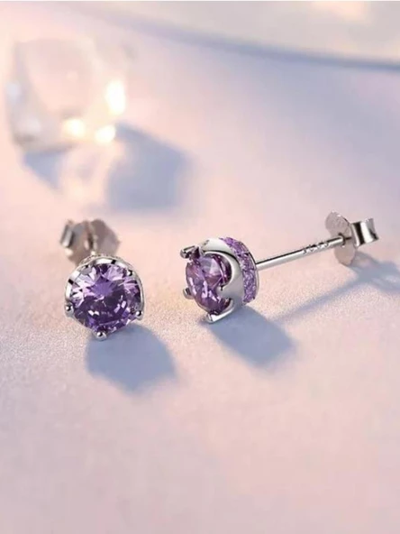 Gümüş Ametist Taşlı Taç Model Kadın Kolye Küpe Seti Gümüş Set - 2