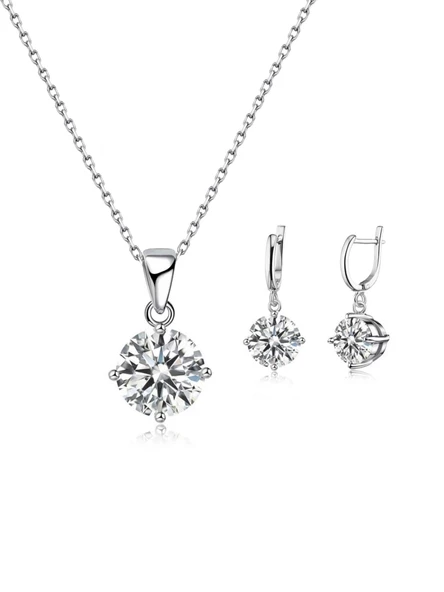 Minimal Grace Zirkon Taşlı Kadın Gümüş Kolye Küpe Set