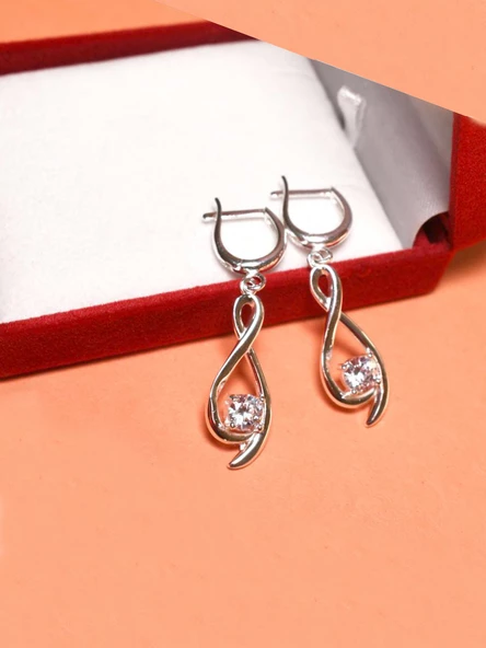 925 Ayar Gümüş Sonsuzluk Sallantılı Kadın Küpe - Resim 2