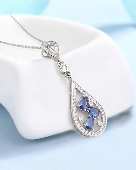 Safir Işıltısı Histryum Kadın Gümüş Kolye - Resim 3