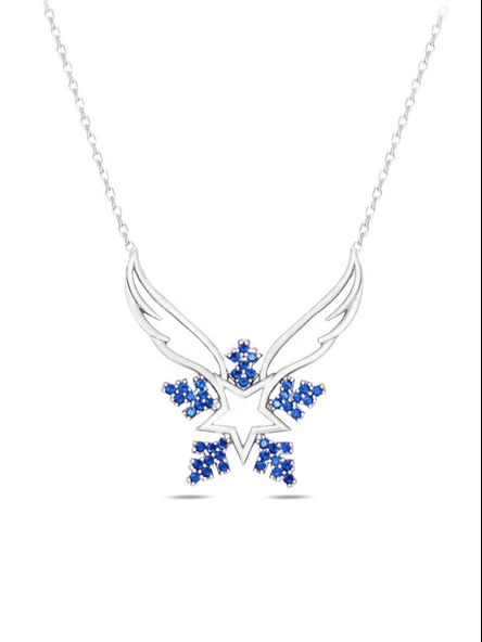 Pırlanta Safir Taşlı Melek Kanadı Kar Tanesi Kadın Gümüş Kolye ürün görseli