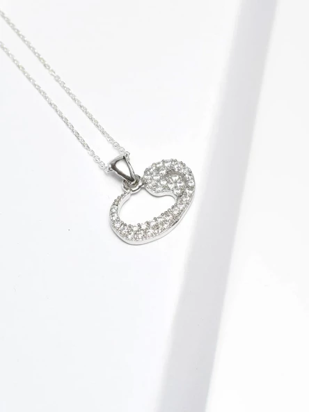 925 Ayar Gümüş Büyük Boy Vav Harfi Gümüş Kadın Kolye - Resim 2