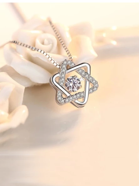 Gümüş Titrek Swarovski Taşlı Üçgen Yıldız Kadın Kolye - Resim 2