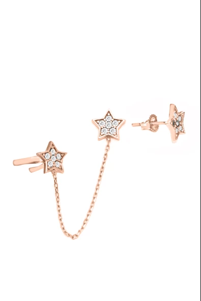 925 Ayar Gümüş Yıldız Kıkırdak Sallantılı Kadın Küpe - Resim 2