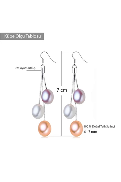 Gümüş Zarif Tasarım Tatlı Su İncisi Kadın Kolye Küpe Seti - Resim 4