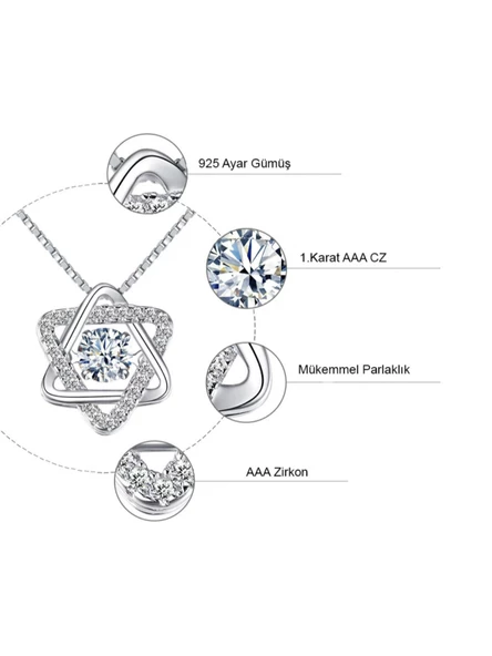 Gümüş Titrek Swarovski Taşlı Üçgen Yıldız Kadın Kolye - Resim 3
