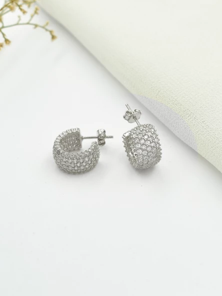 5 Sıra Beyaz Zirkon Taşlı Tamtur Kadın Gümüş Küpe - Resim 2